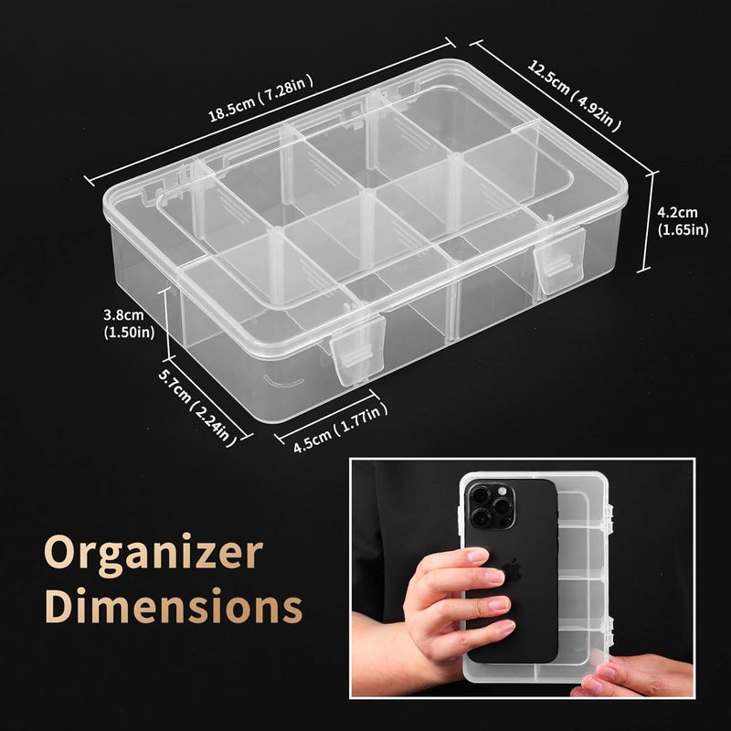 QUEFE 4 Pack 8 Grids Bead Organizers and Storage Tackle Box Organizer Plastic Organizer Box with Removable Dividers or Candies Snacks Electronics Jewelry Small Parts - Image 2